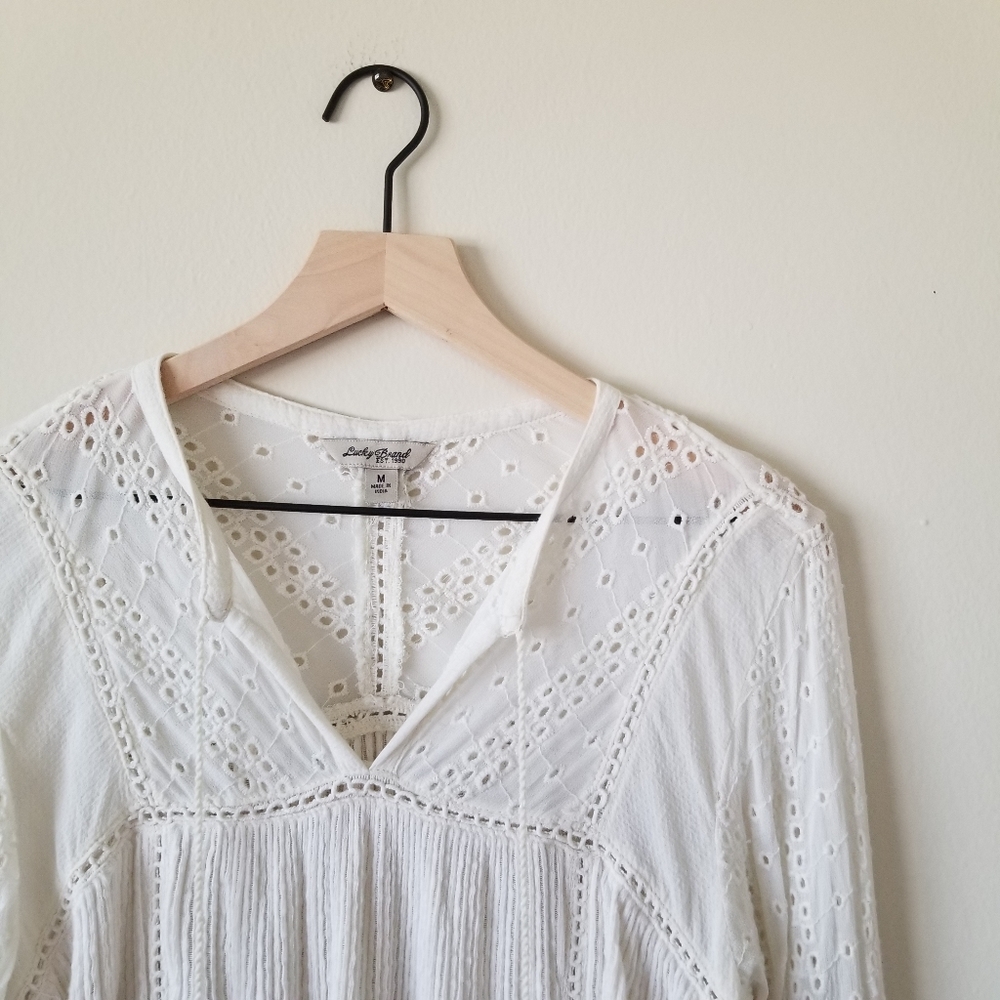 Lucky Brand Cream Boho Peasant Top - Picture 1 of 6